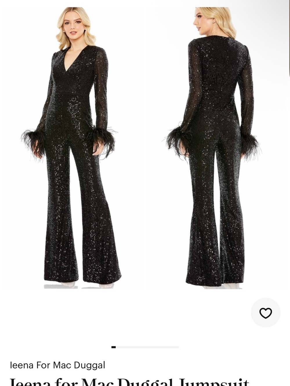 Mac Duggal Black Sequin Feather Cuff Jumpsuit